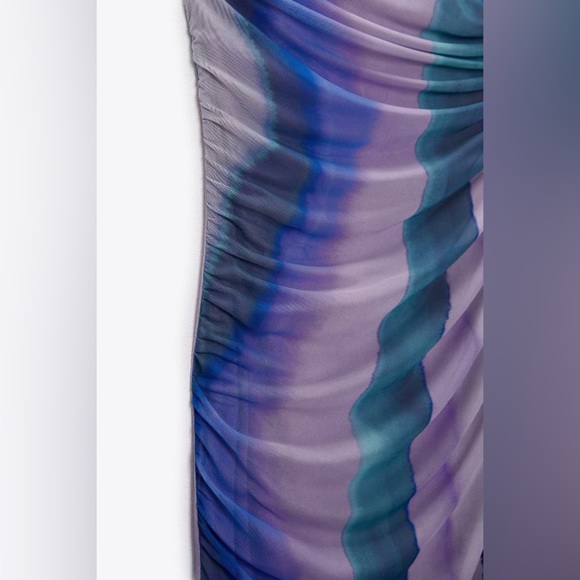 Zara Printed Tulle Mesh Halter Top Open Back Bodycon Midi Dress - Picture 15 of 15